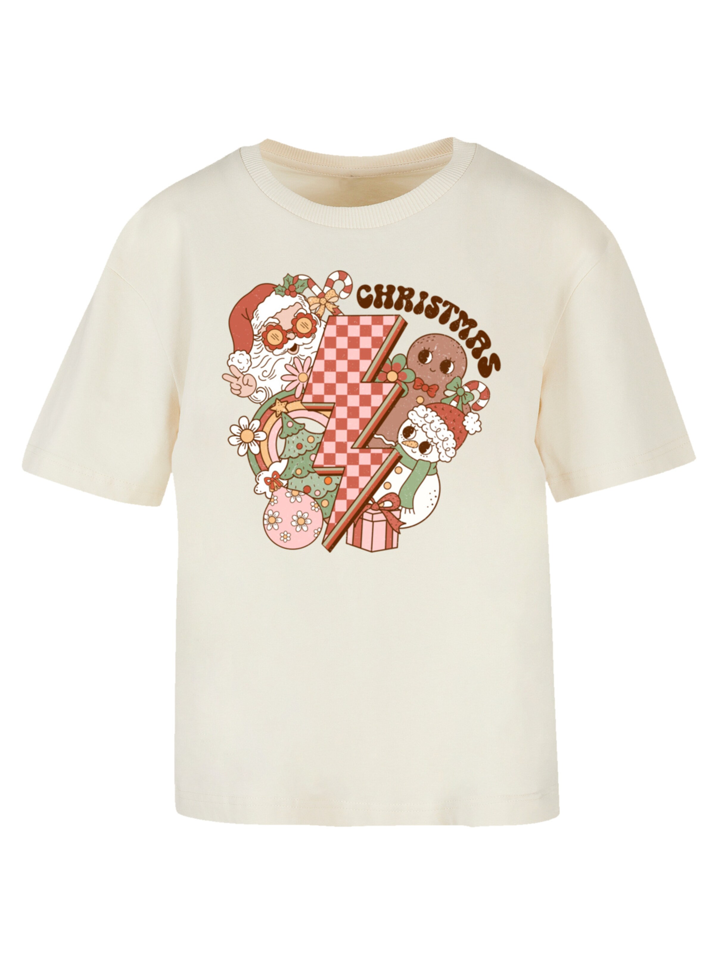 F4NT4STIC Shirt 'Groovy Christmas Flash' in Beige: voorkant