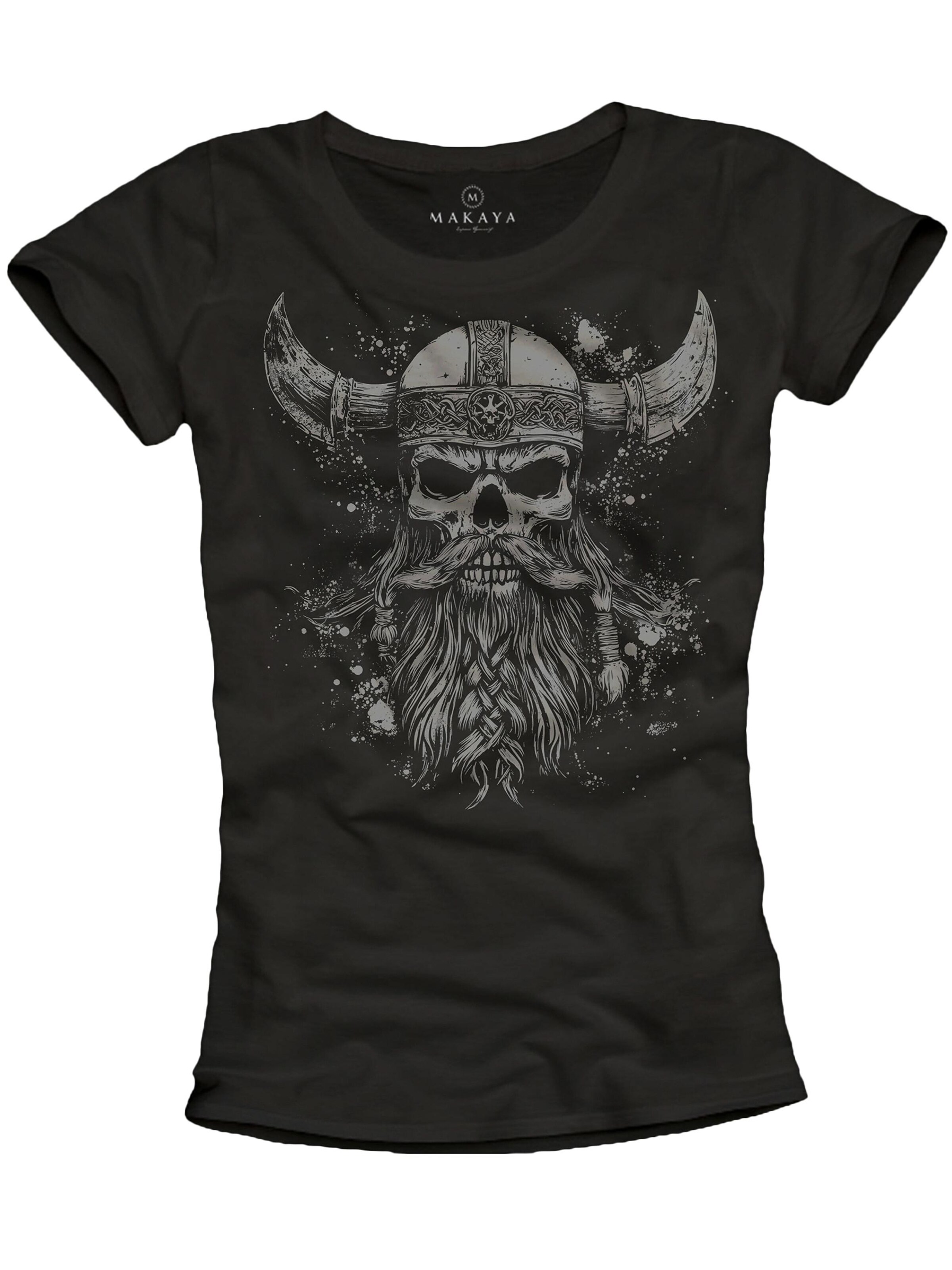 MAKAYA Shirt 'Viking Skull' in Black: front