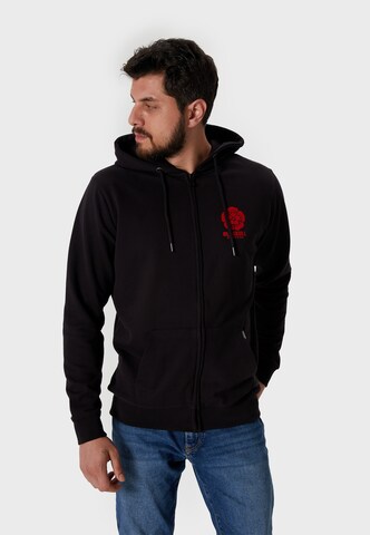 Oldskull Zip-Up Hoodie 'Retro Japan Island' in Black: front