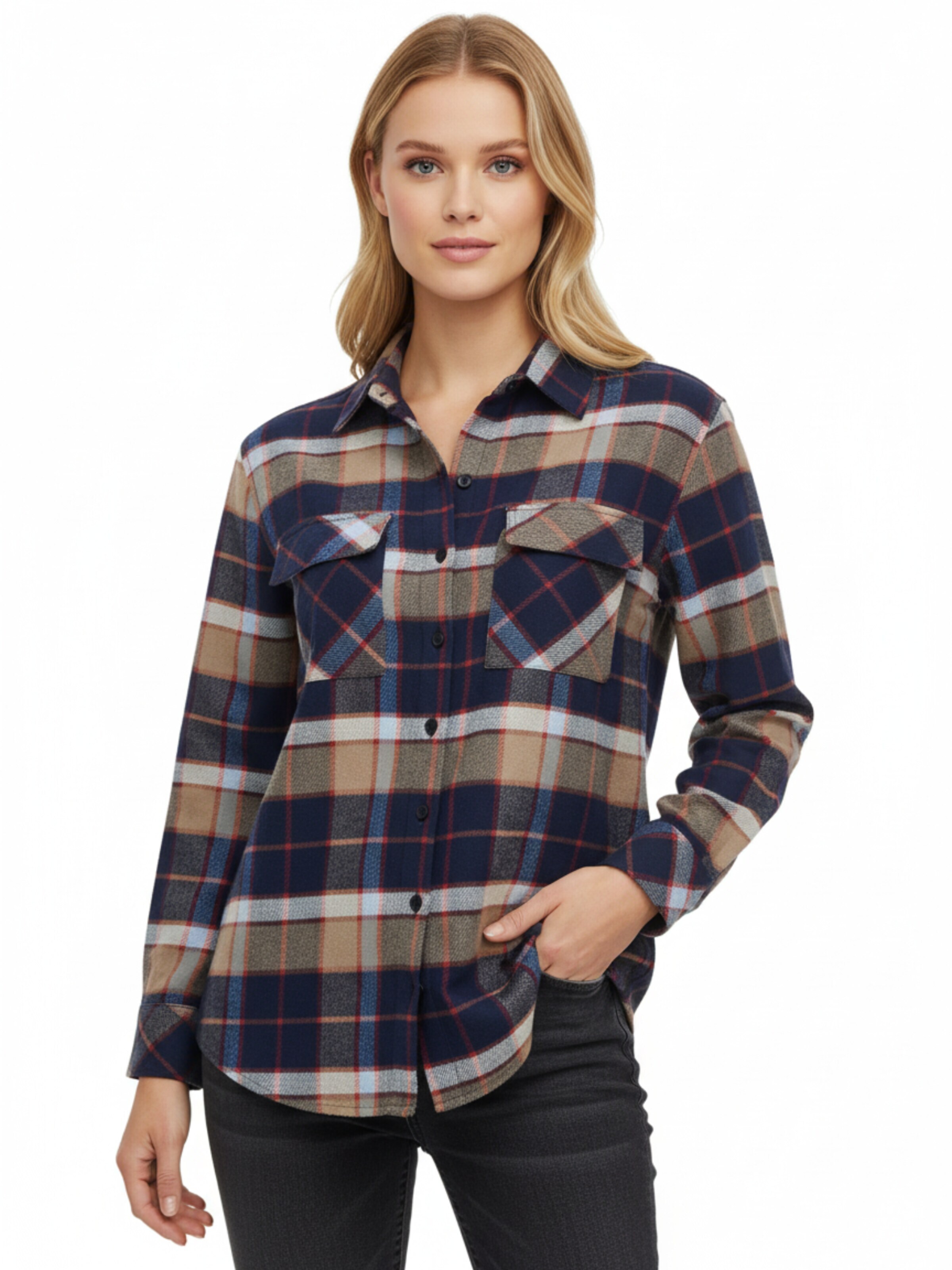 Radwa Blouse 'Radwa Women’s Plaid Flannel' in Bruin