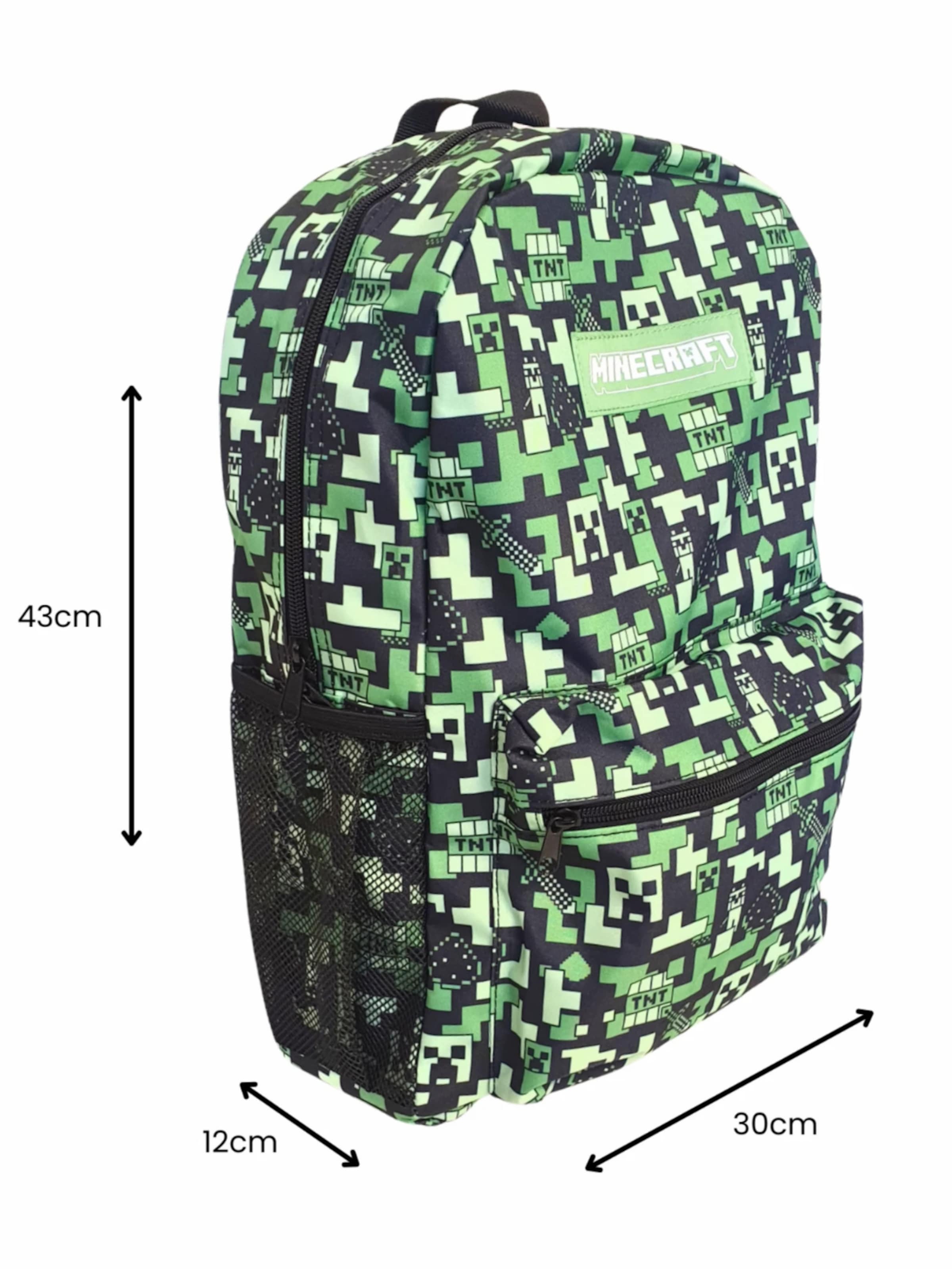 Minecraft Backpack 'Minecraft Backpack Kids Green – Boys Girls School Bag 43 cm with Front Pocket and Side Pocket' in Green