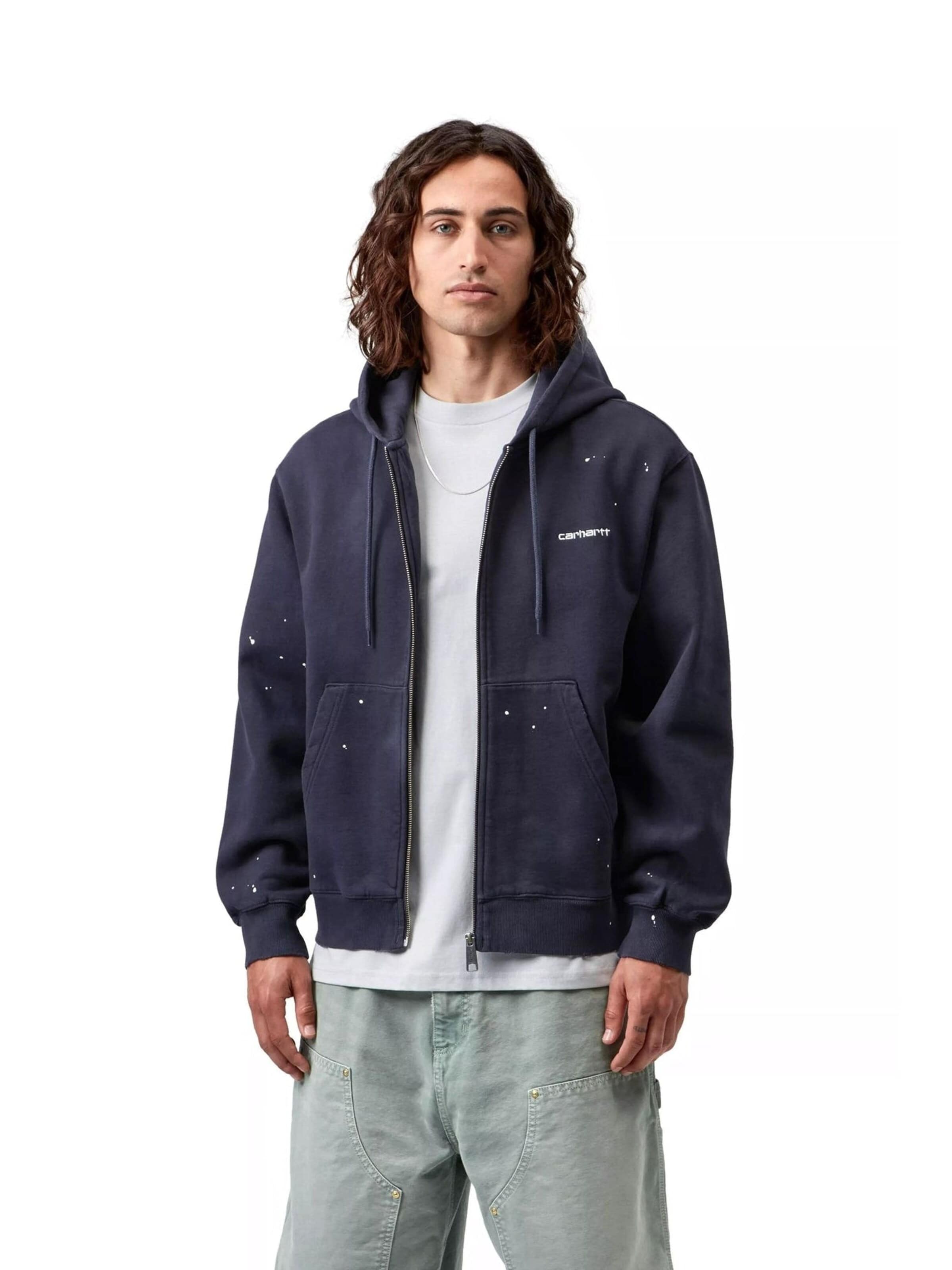 Giacca di felpa 'HOODED PAINTER JACKET DARK NAVY DESTROY WASH SPLATTER' di Carhartt WIP in blu