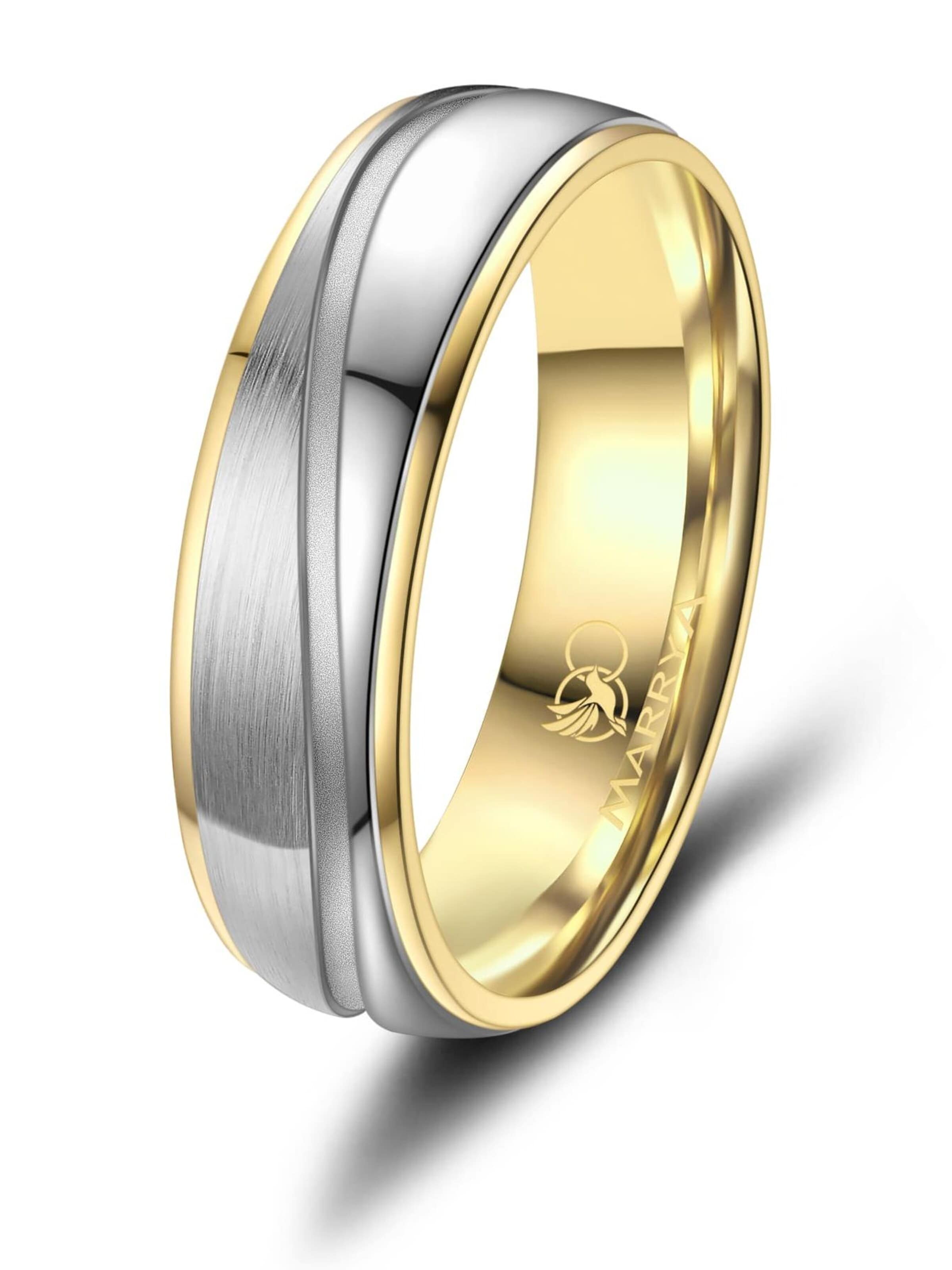 MARRYA Ring 'MARRYA ES-22 Ehering aus Edelstahl - Silberfarben & Gelbgold plattiert' i gul