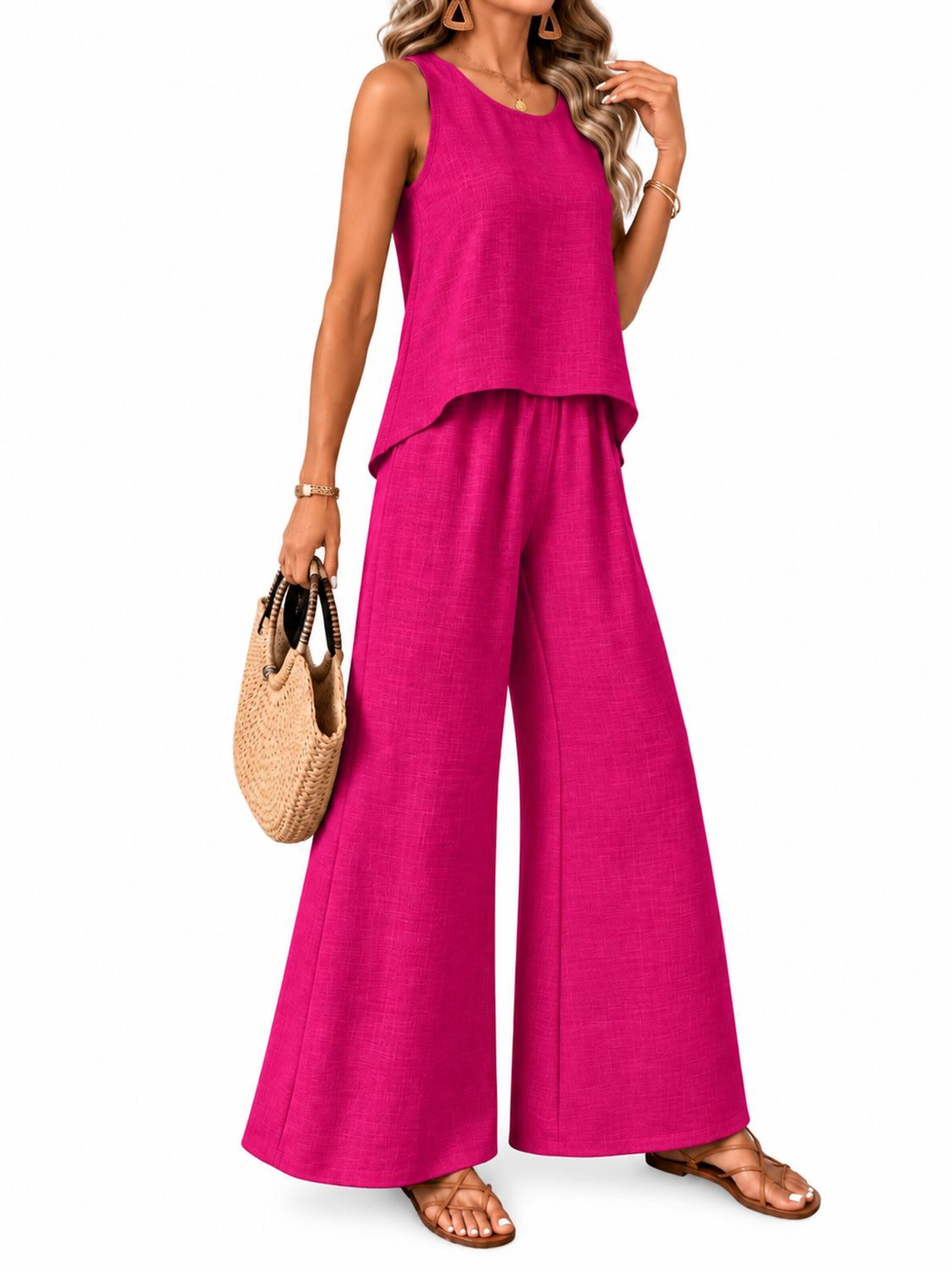 SPORTS36.NL Jurk 'Women's Sleeveless Linen-Blend 2-Piece Set' in Roze