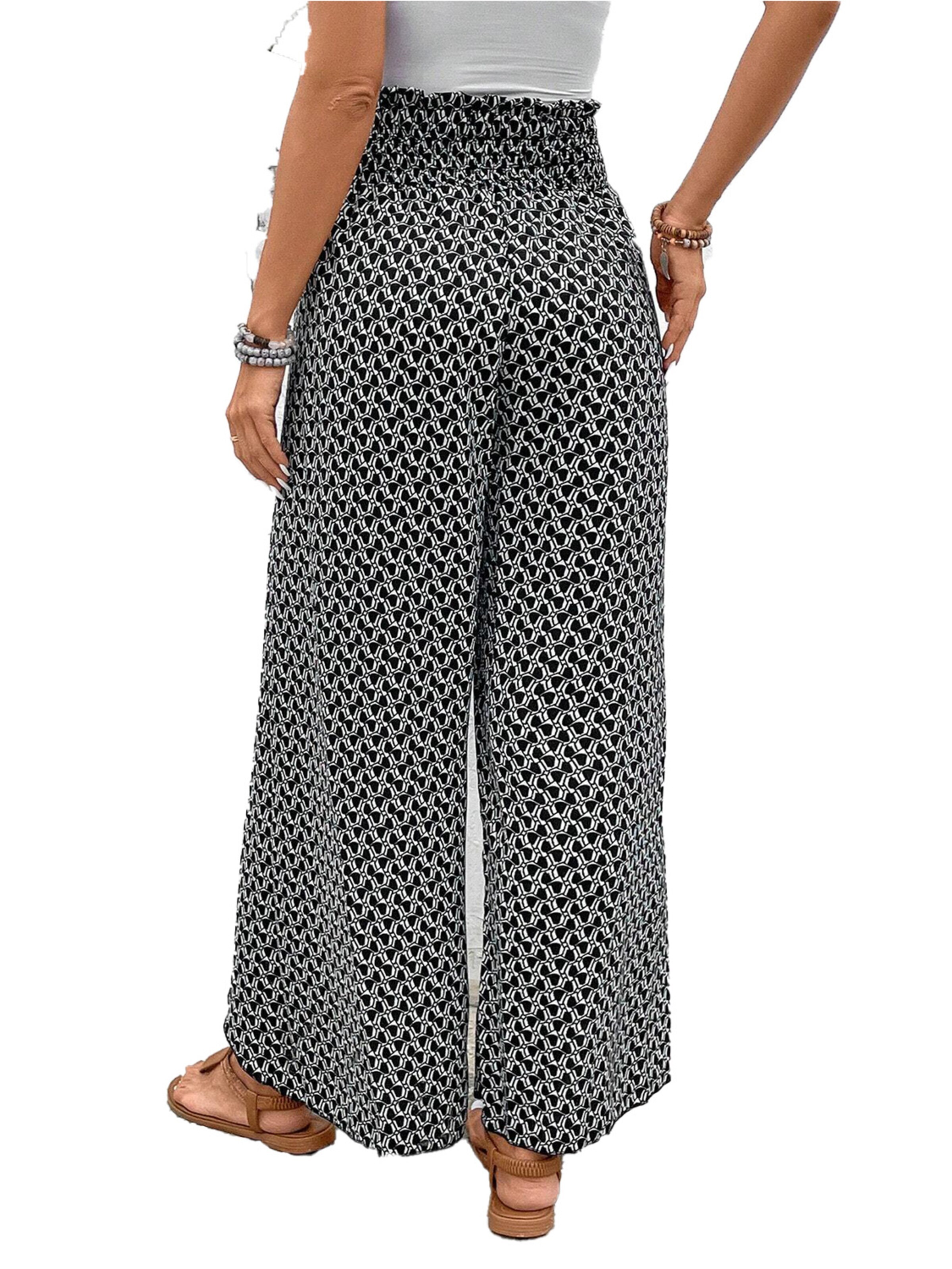 KoJooin Lużny krój Spodnie 'Damen Culotte Mit Floralem Muster, Elastischem Bund Und Seitlichem Schlitz Style Für Jeden Anlass' w kolorze czarny