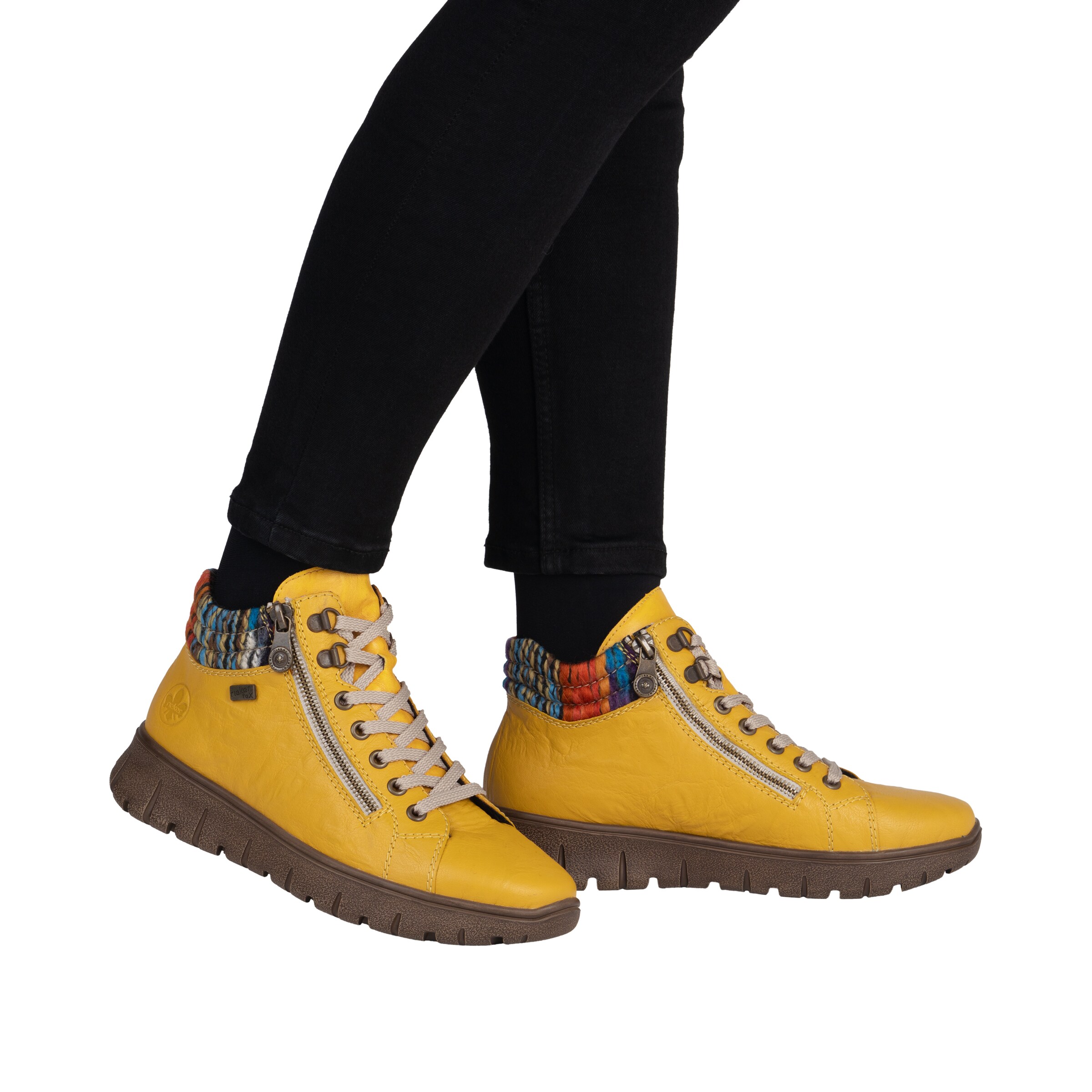 Rieker Lace-Up Ankle Boots in Yellow: front