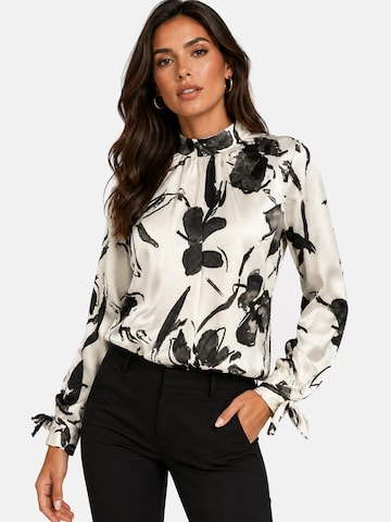 REGINA FASHION Bluzka 'Blouse with Standing collar print' w kolorze beżowy