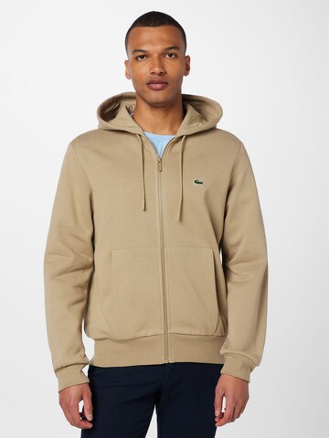 LACOSTE Zip-Up Hoodie in Brown: front