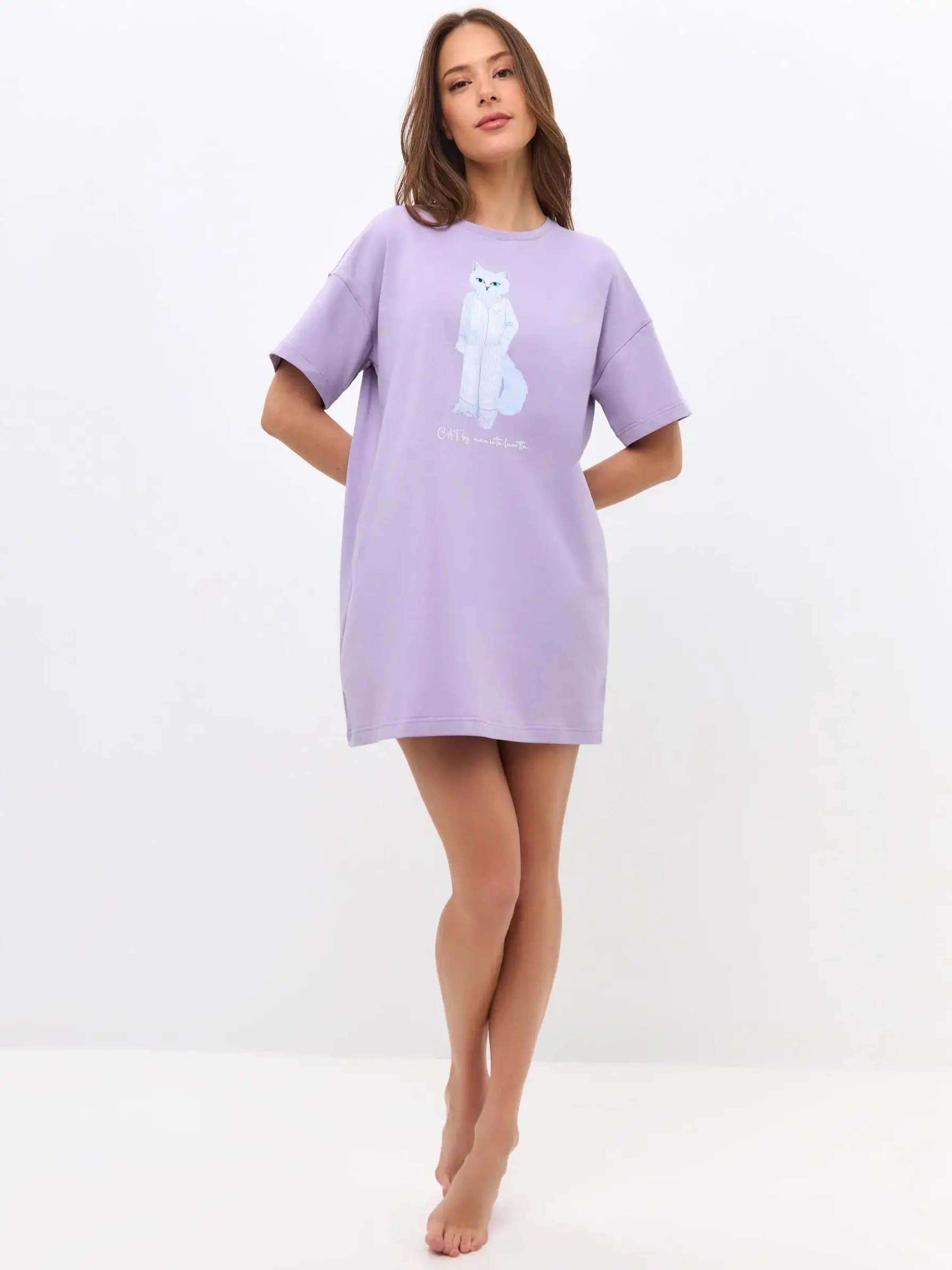 Cat e Lolette Shirt 'Pajamas Cat' in Purple