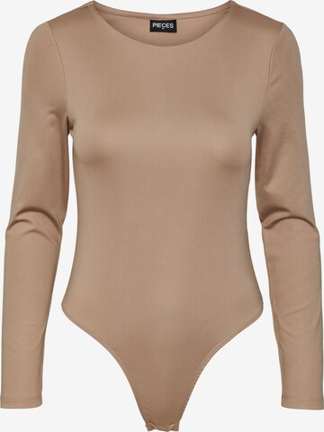 PIECES Shirt bodysuit 'NEJA' in Brown: front