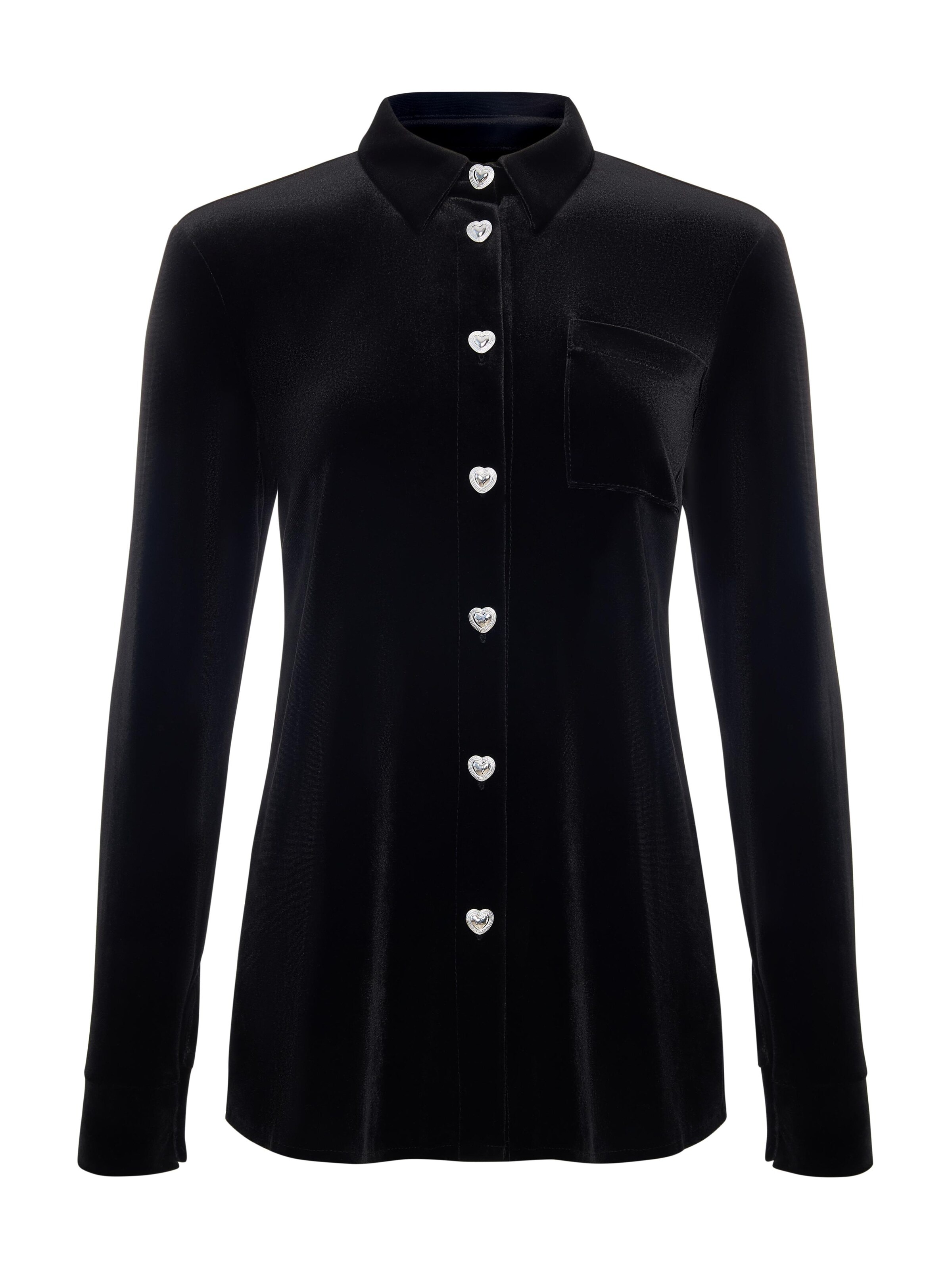 Serena Silueta Blouse 'Velvet Shirt' in Zwart: voorkant