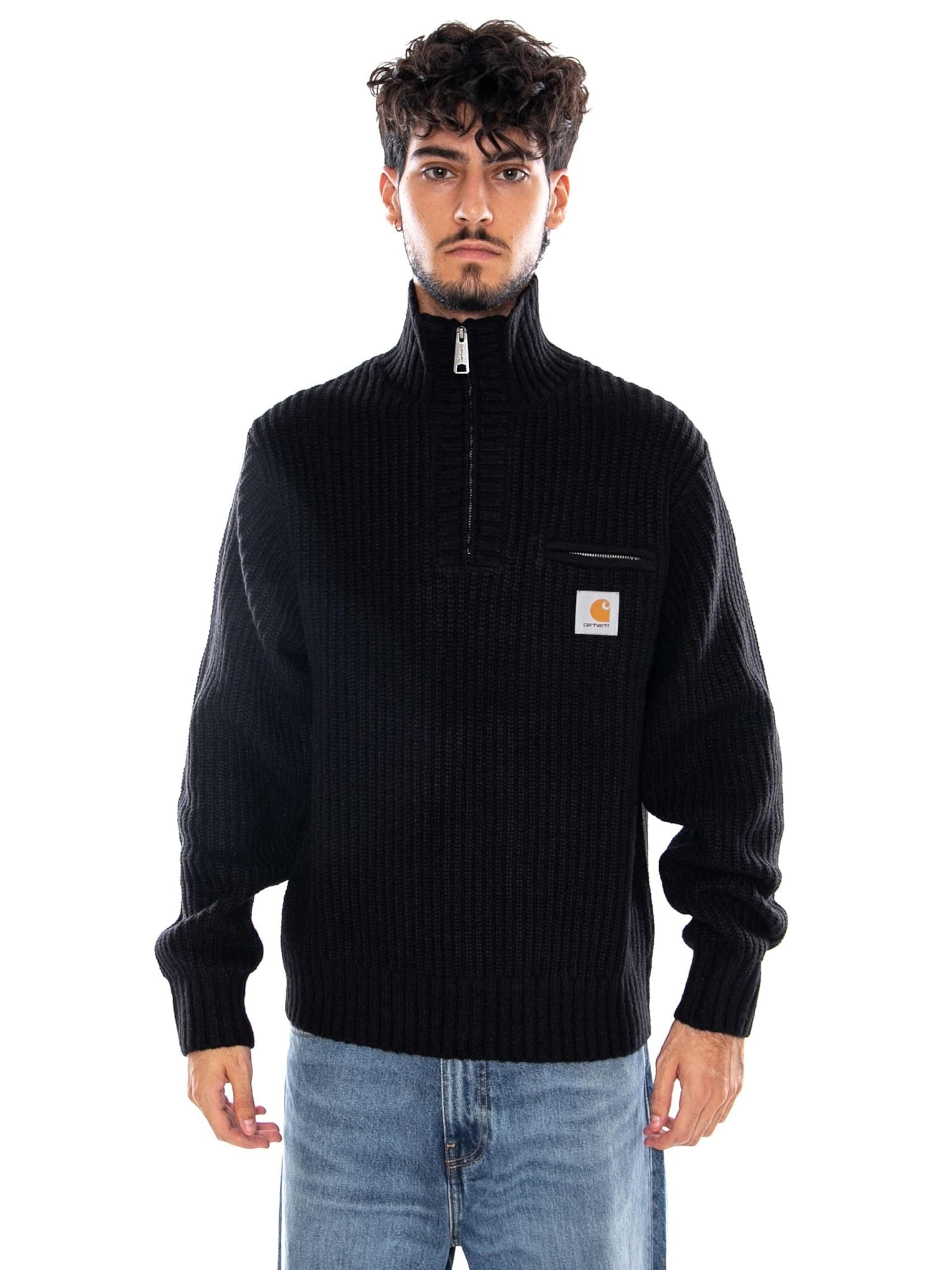 Carhartt WIP Sweater 'DETROIT HALF ZIP SWEATER BLACK' in Black: front