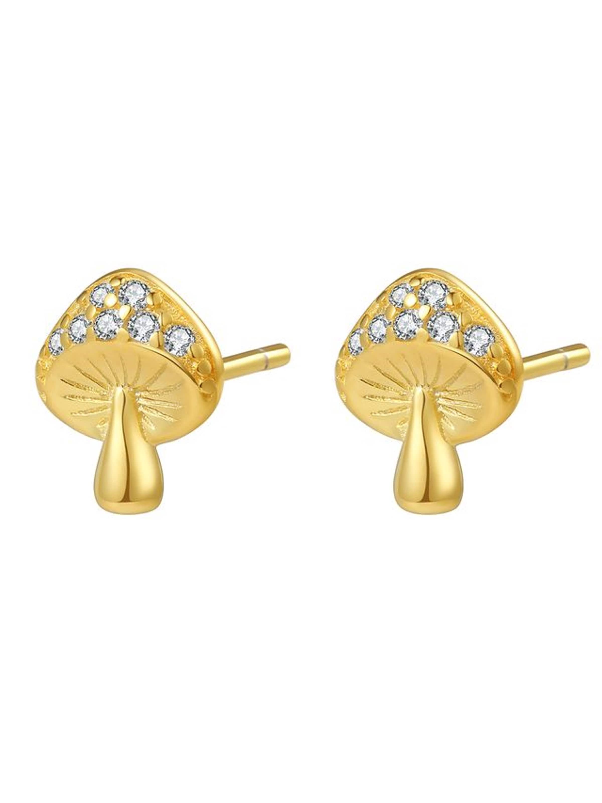 Hey Happiness - Pendientes 'Lucky Mushroom' en oro: frente