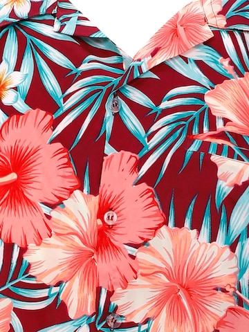 King Kameha Shirt 'Tropical Hibiscus' in Rot