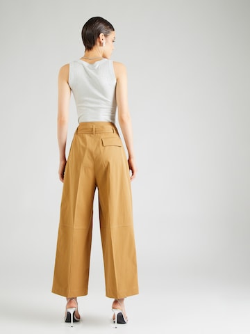 BOSS Black Wide leg Pleat-Front Pants 'Tenoy' in Brown