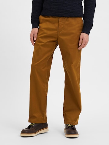 SELECTED HOMME Chino Pants 'Salford' in Brown: front