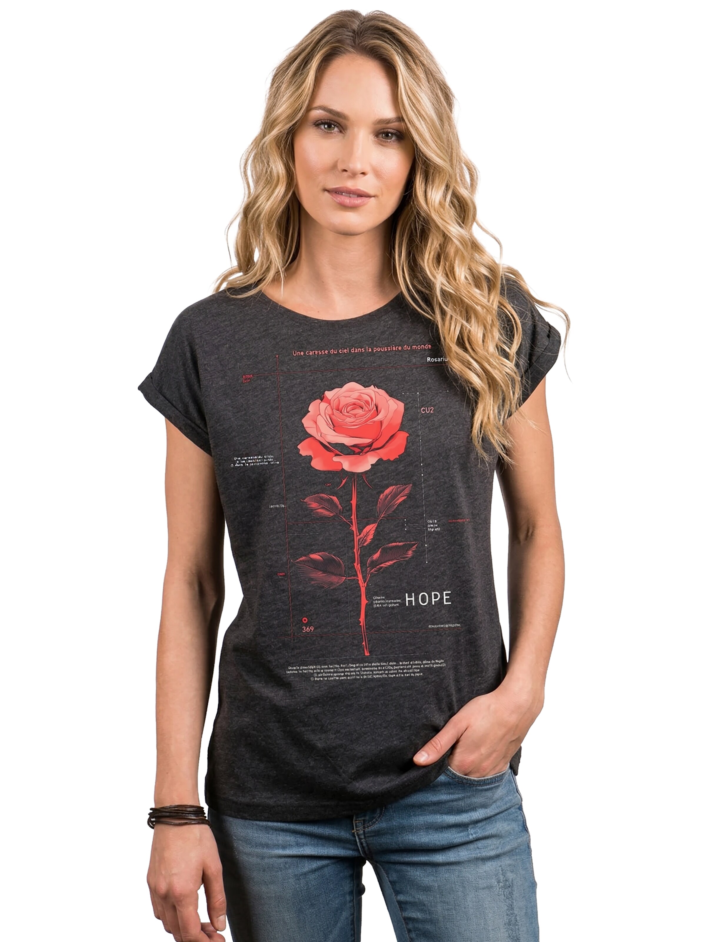 MAKAYA Shirt 'Pink Rose' in Grey: front