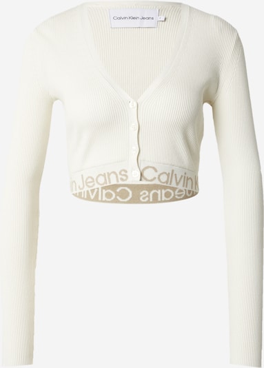 Calvin Klein Jeans Kofta 'LOGO INTARSIA SWEATER CARDIGAN' i beige / vit, Produktvy