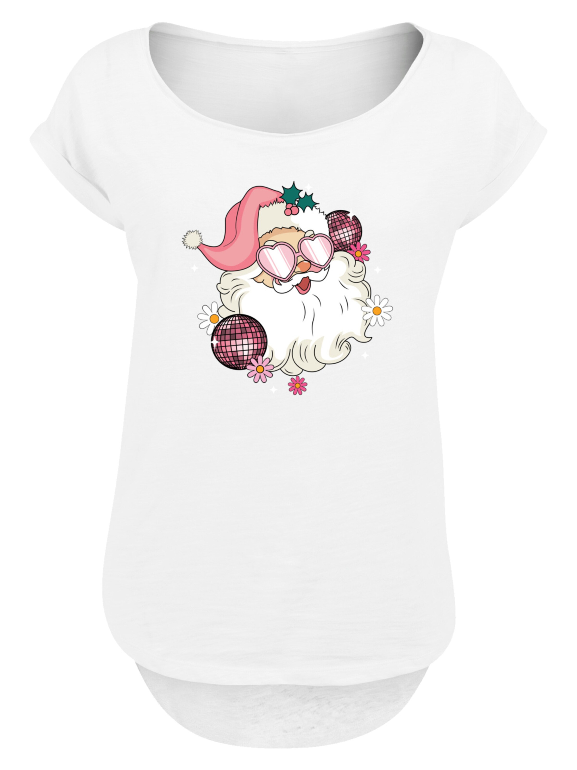 F4NT4STIC Shirt 'Pink Retro Disco Santa Christmas Bling' in White: front