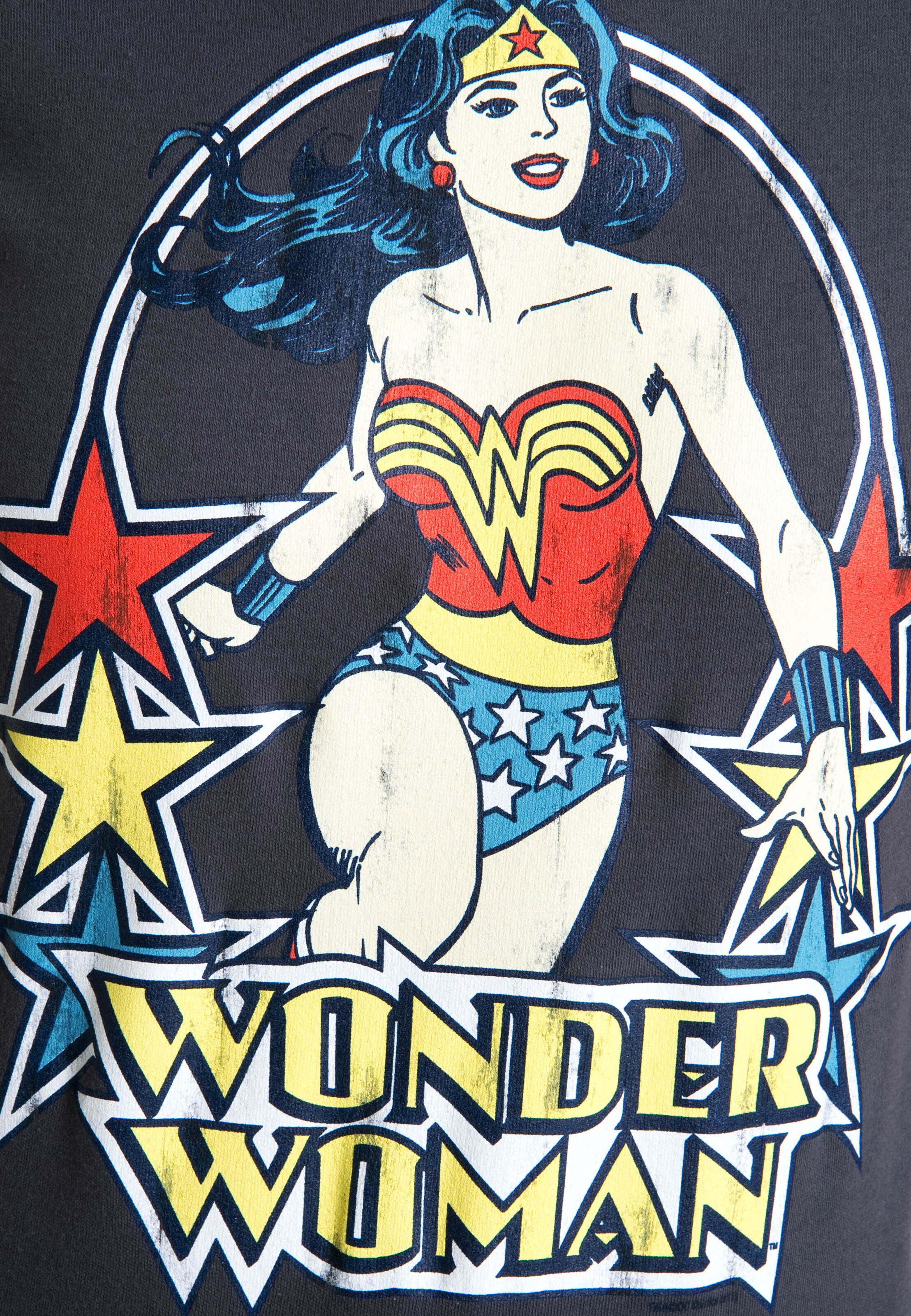 LOGOSHIRT Shirt 'Wonder Woman – Stars' in Blauw