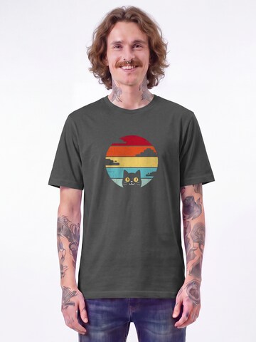 Watapparel Shirt 'Retro Sunset Cat' in Grijs: voorkant