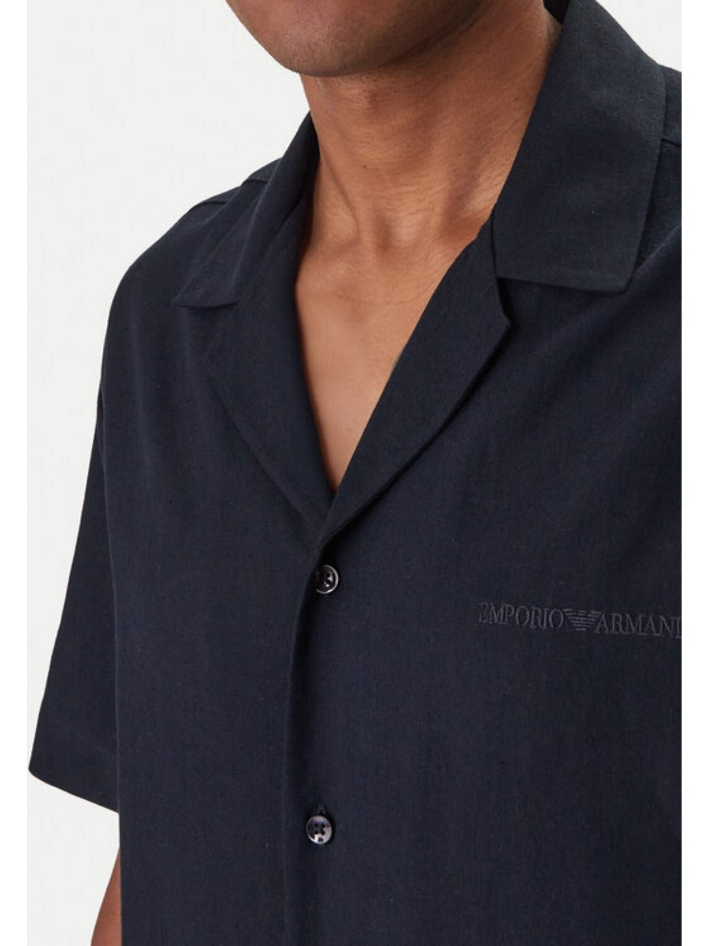 Emporio Armani - Camisa 'Linen Blend Beachwear Shirt' en azul