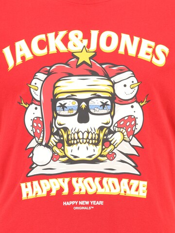 Jack & Jones Plus Футболка 'JJXMAS CHRISTMAS SKULL' в Красный