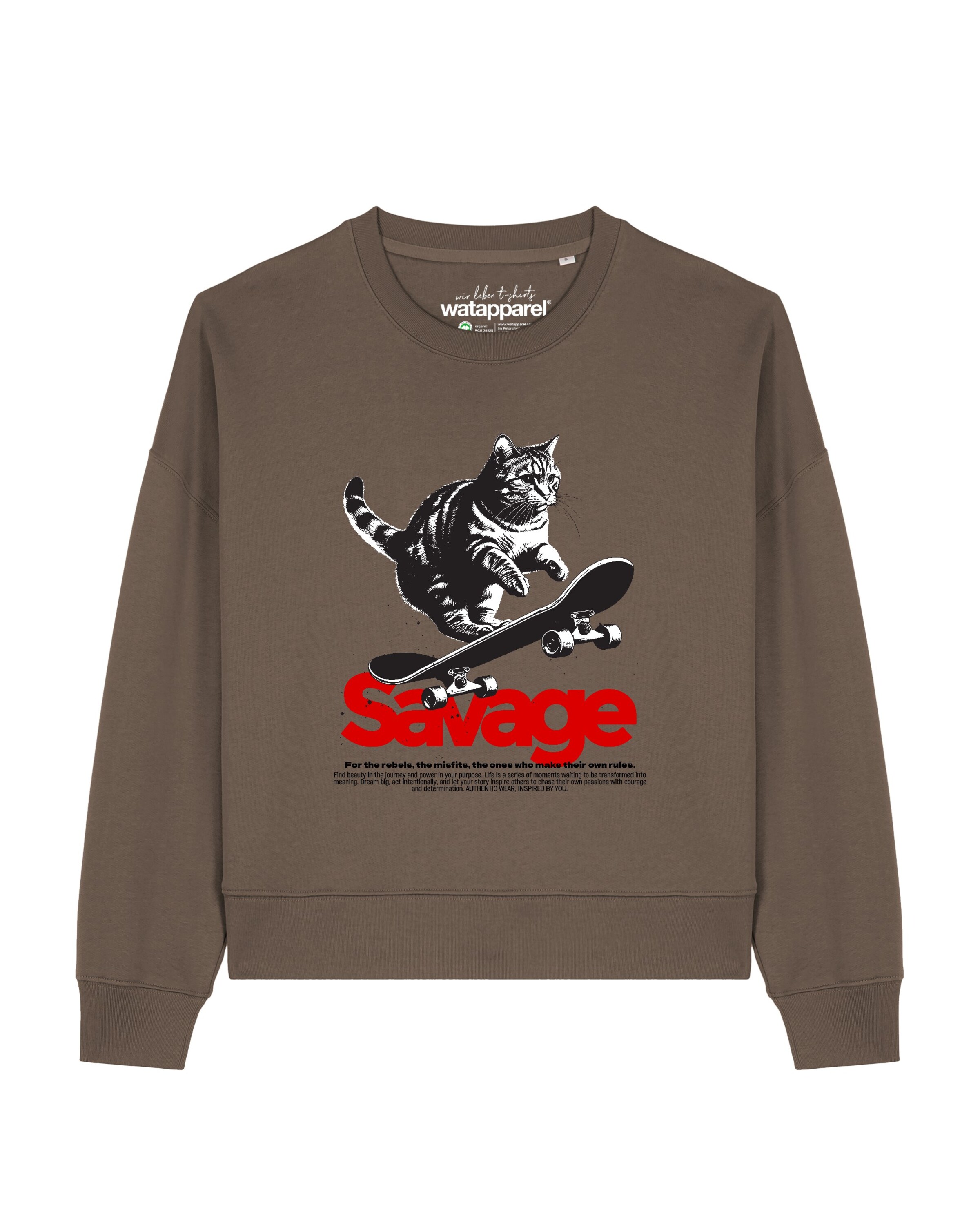 Watapparel Sweatshirt 'Savage Cat ' in Bruin: voorkant