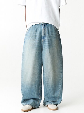 Wide leg Jeans de la Pull&Bear pe albastru: față