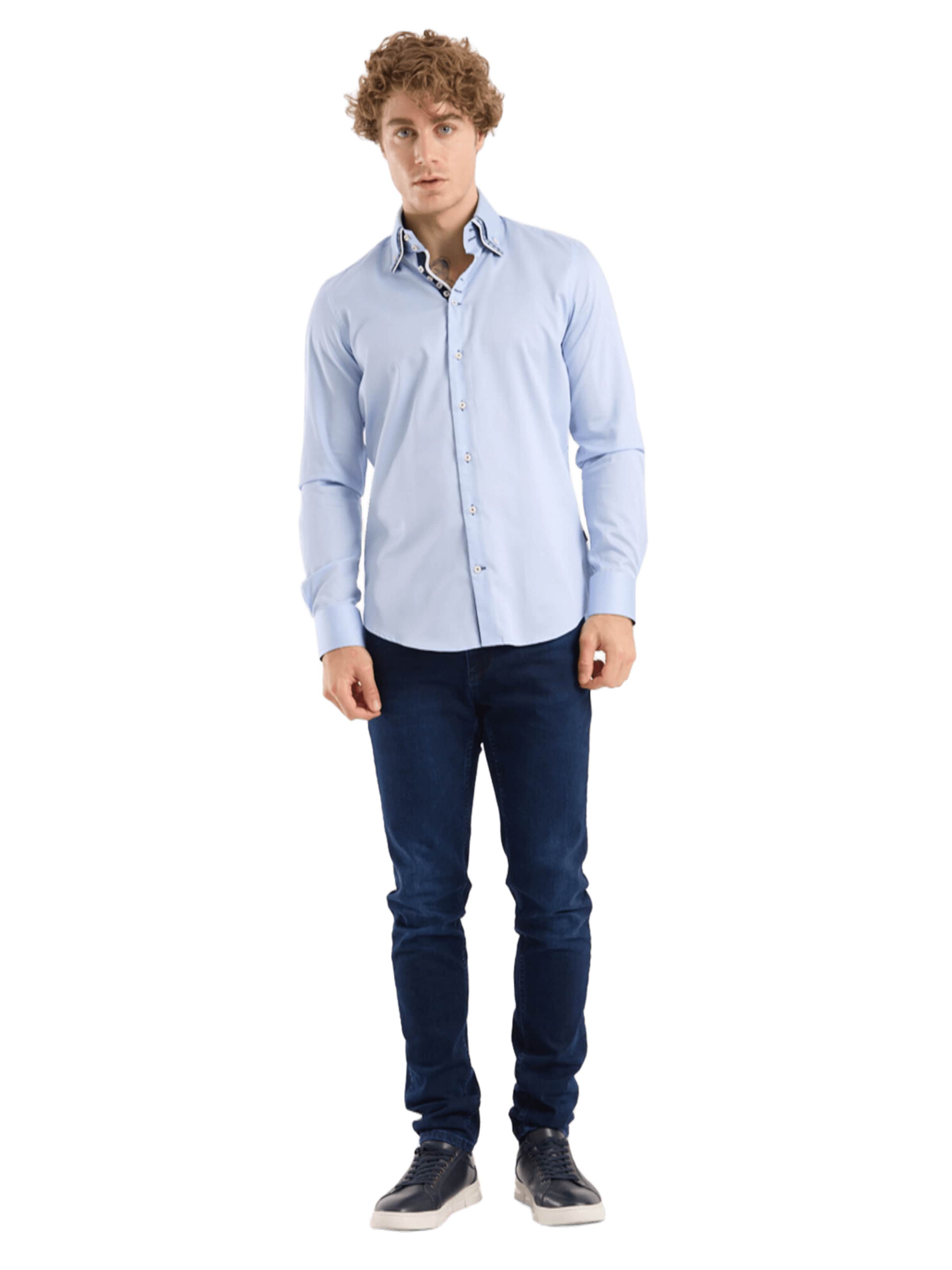 7Camicie Slim fit Zakelijk overhemd 'Vesuvio Iconic Satin Man Shirt Light Blue' in Blauw