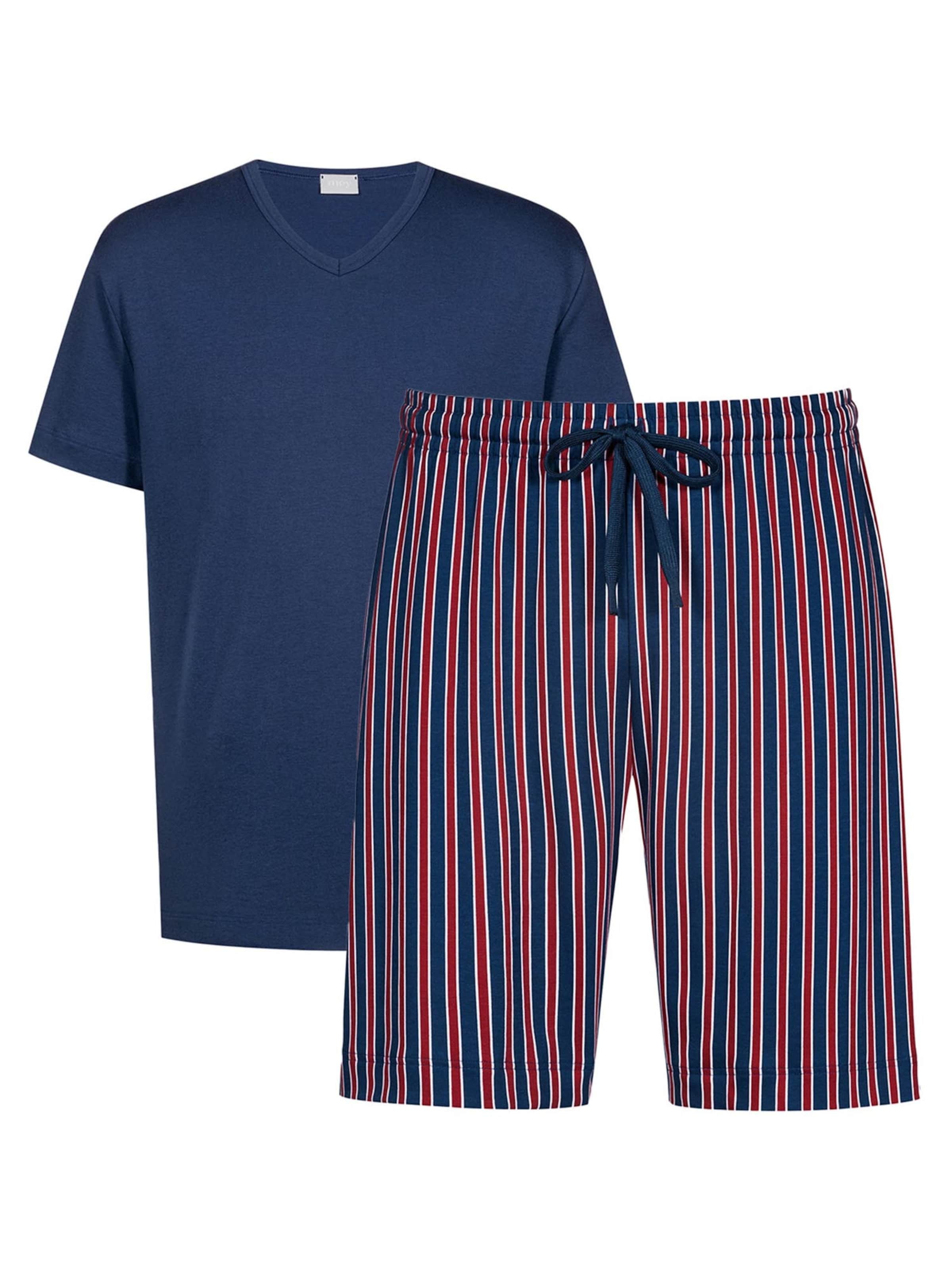 Mey Pyjama kort 'Graphic Stripes' in Blauw: voorkant