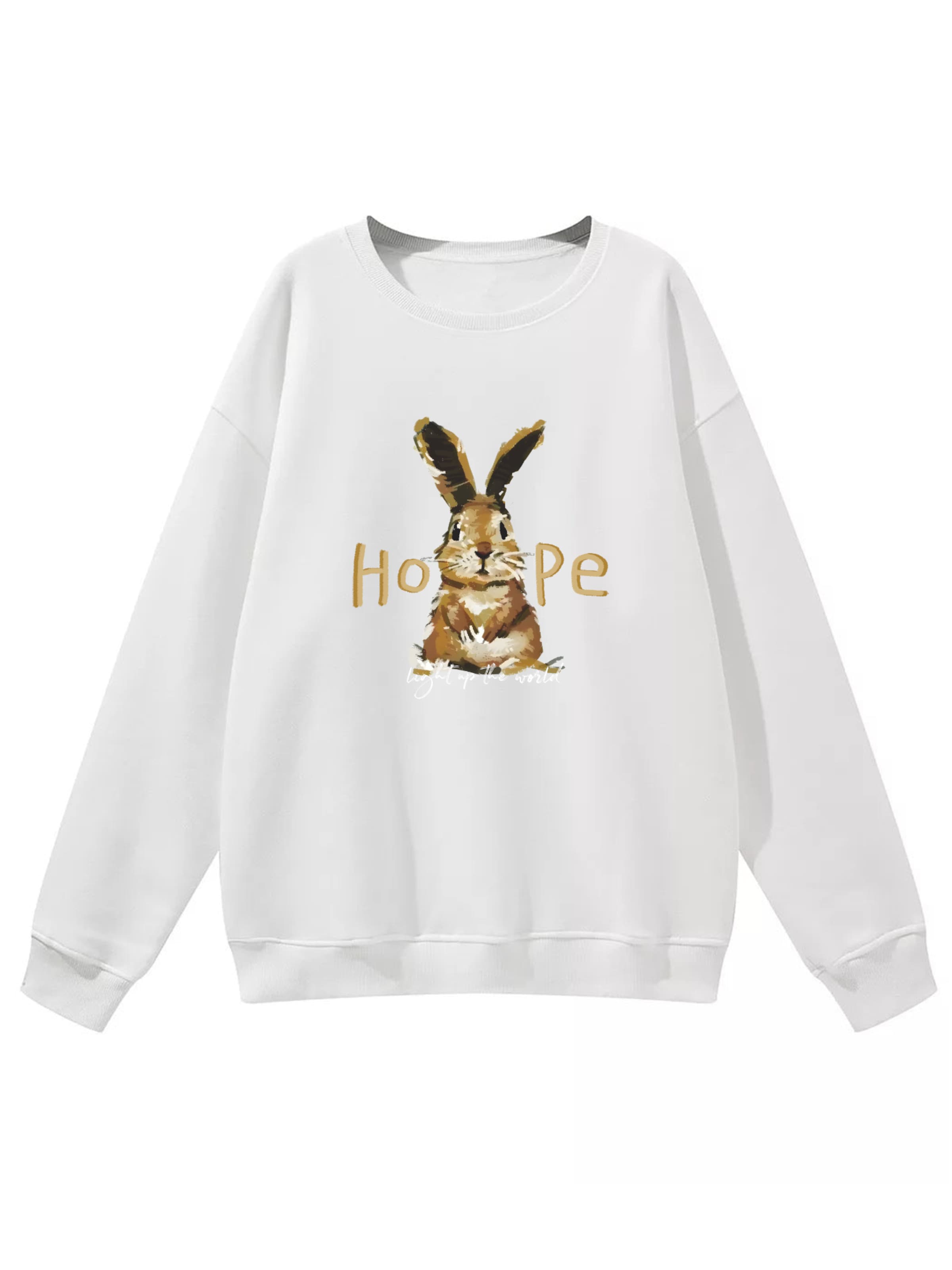 GORHEY Sweatshirt 'Women's Crew Neck Sweatshirt with Rabbit Print, Loose Long Sleeve Fleece Pullover'‌‌‌‌ in Weiß