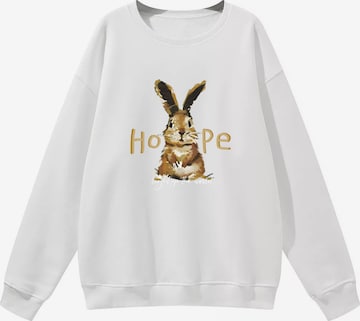 GORHEY Sweatshirt 'Women's Crew Neck Sweatshirt with Rabbit Print, Loose Long Sleeve Fleece Pullover' in White: front