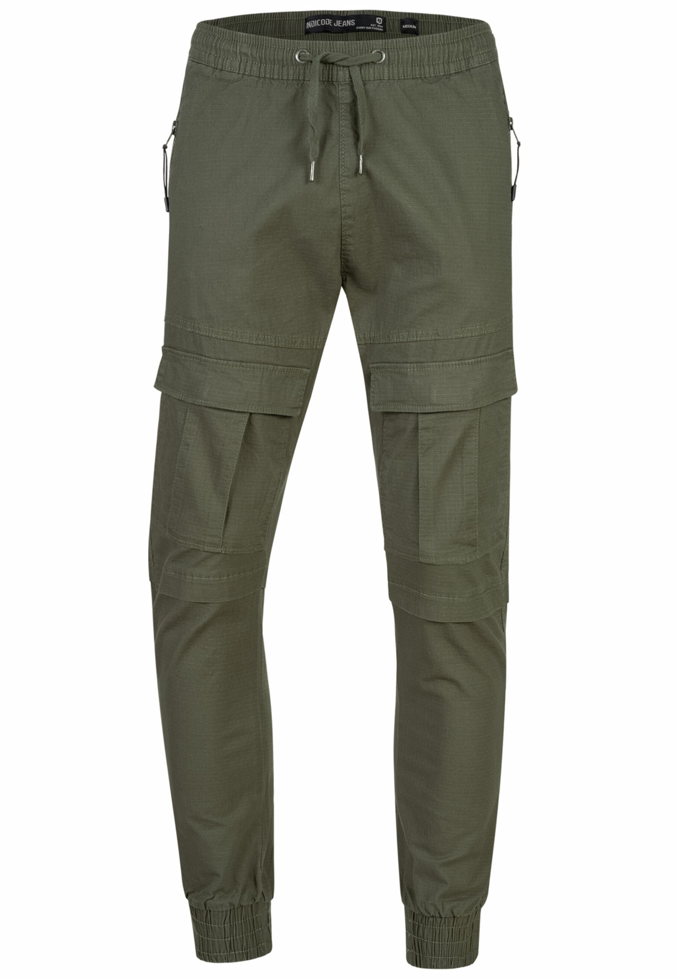 INDICODE JEANS Cargobroek 'Dennis' in Groen: voorkant