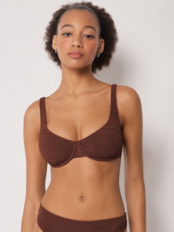 CALZEDONIA Balconette Bikini Top 'Crincle Waves' in Brown: front