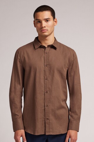 INTIMISSIMI Regular fit Button Up Shirt in Brown: front