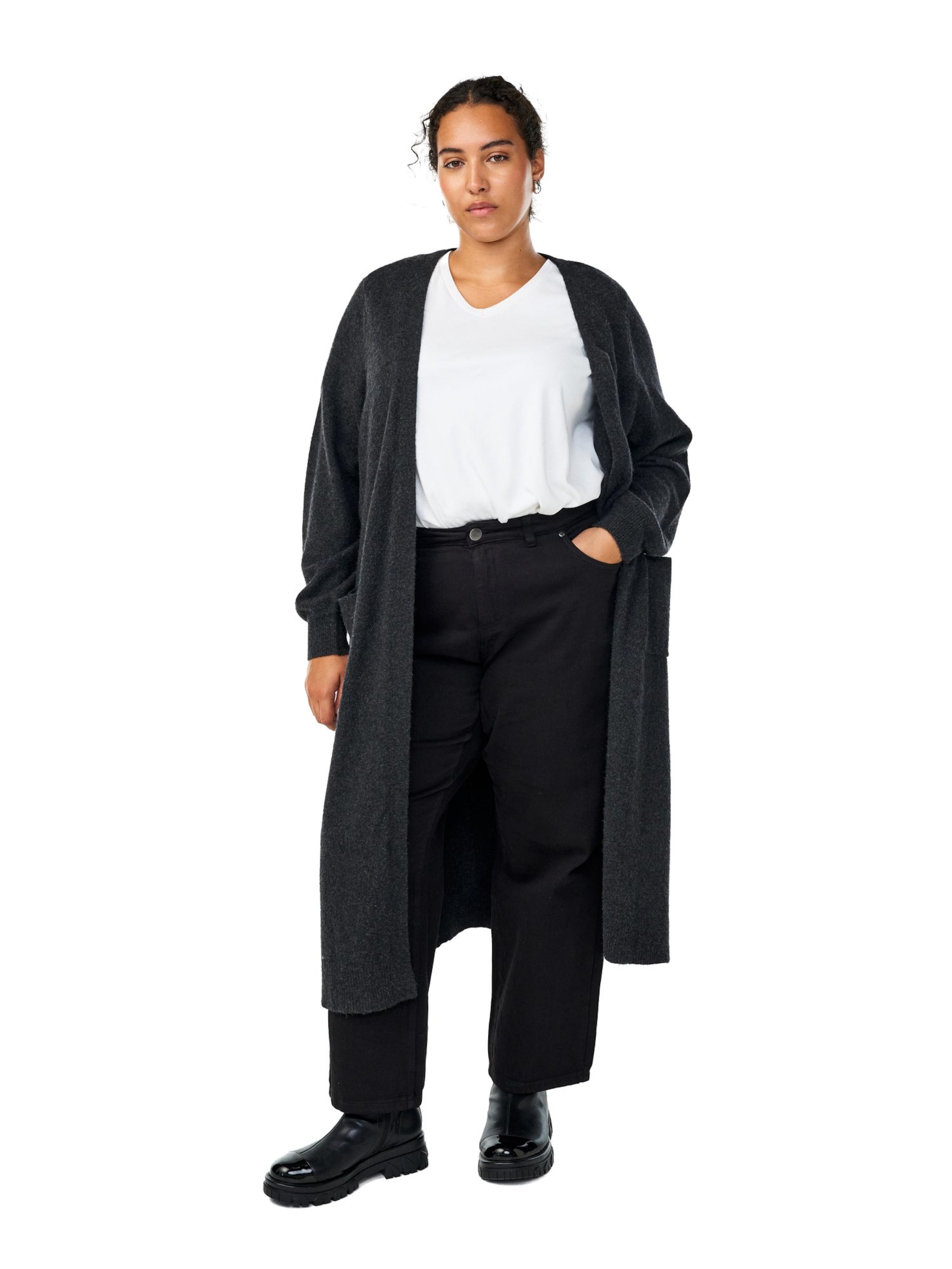 Zizzi Oversized cardigan 'CAVISTA' in Grey: front