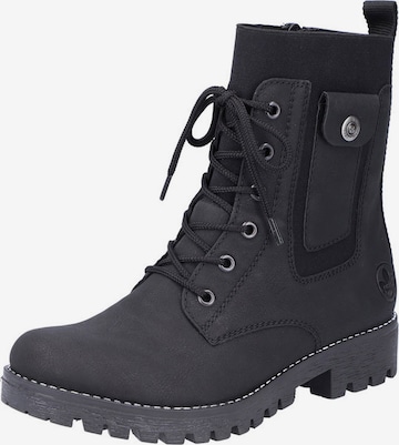 Rieker Lace-Up Ankle Boots in Black: front