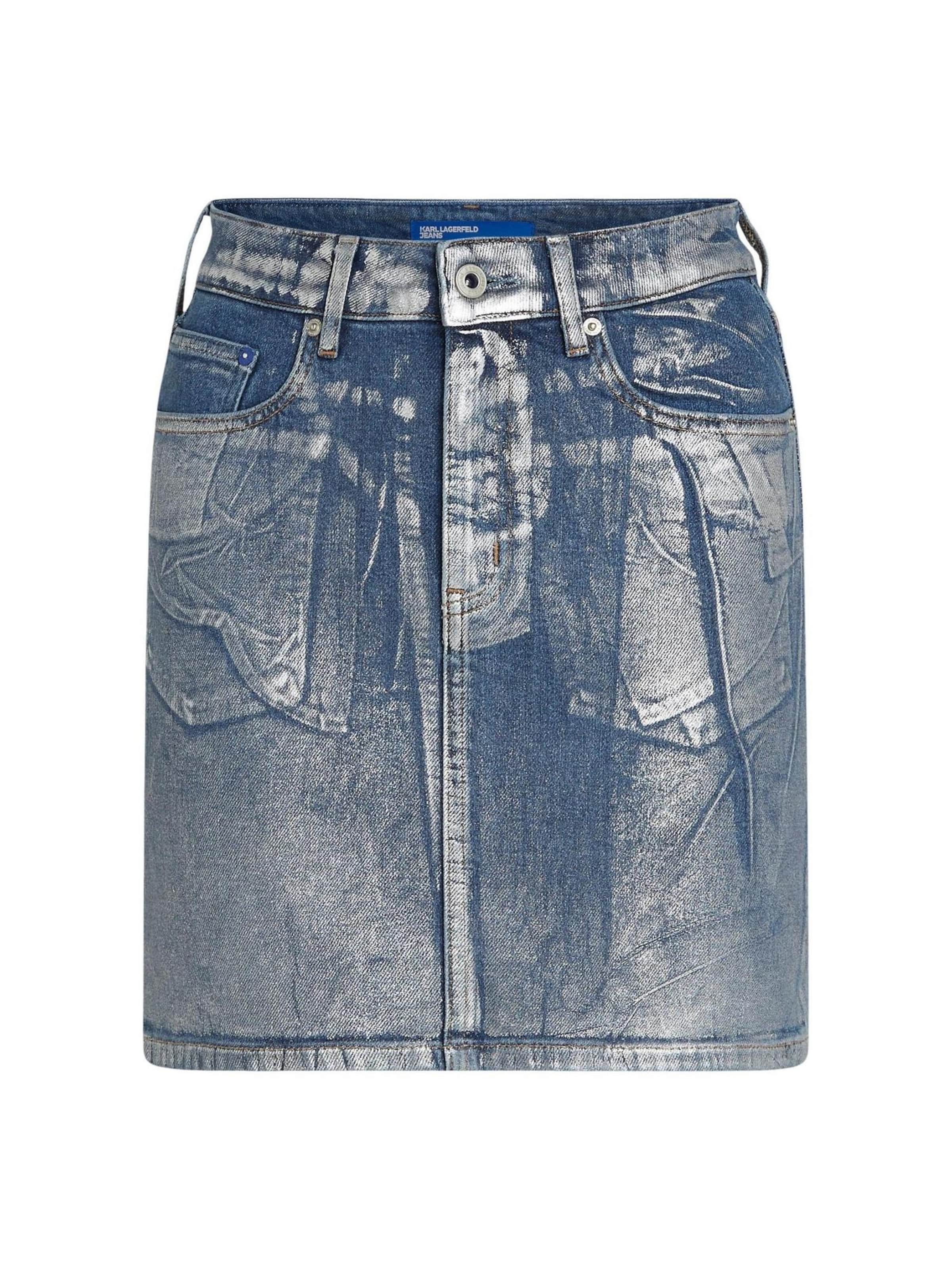 KARL LAGERFELD JEANS Skirt 'KLJ Hr Coated Dnm Mini Skirt B1W12018' in Silver