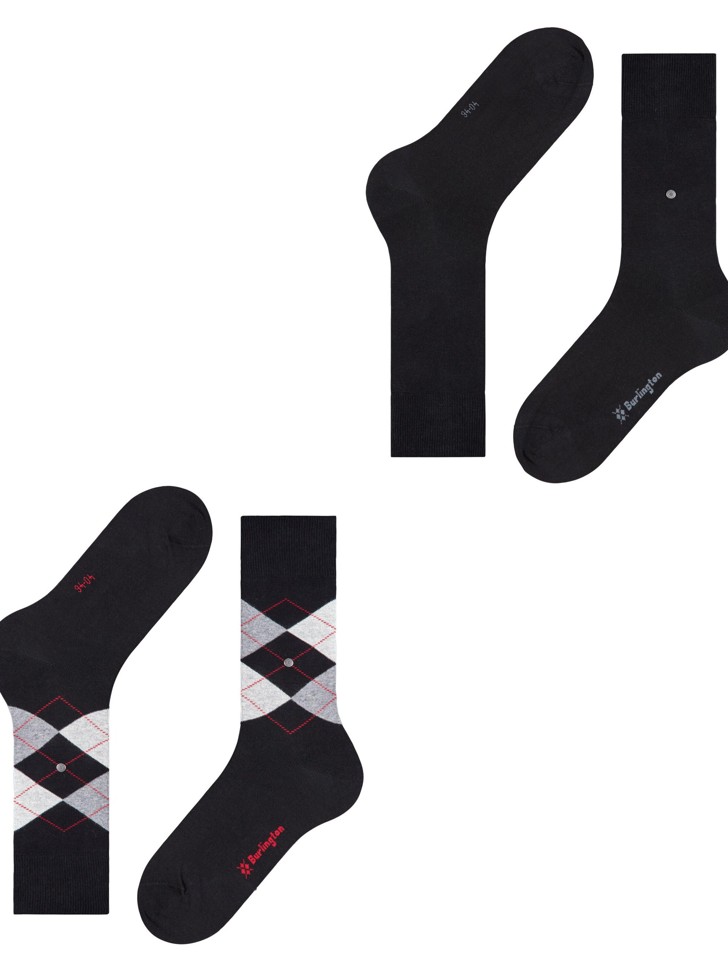 BURLINGTON Socks 'Everyday Argyle Mix 2-Pack' in Black