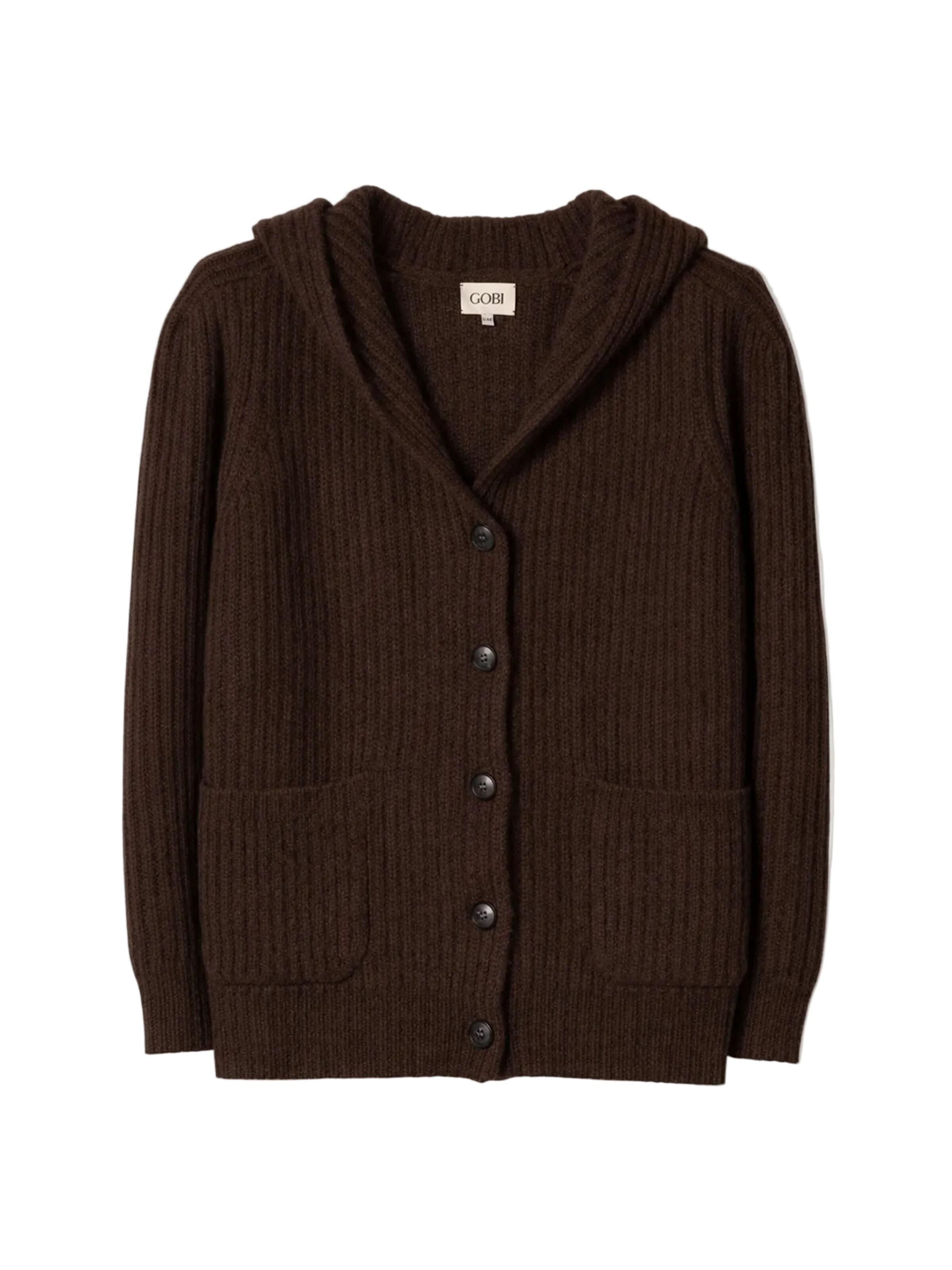 GOBI Cashmere - Cárdigan 'Wide-Shoulder Hooded Cashmere Cardigan' en marrón: frente