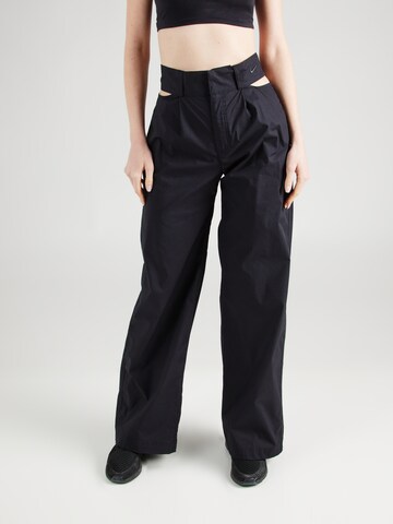 Nike Sportswear Широкий Брюки со складками в Черный: спереди