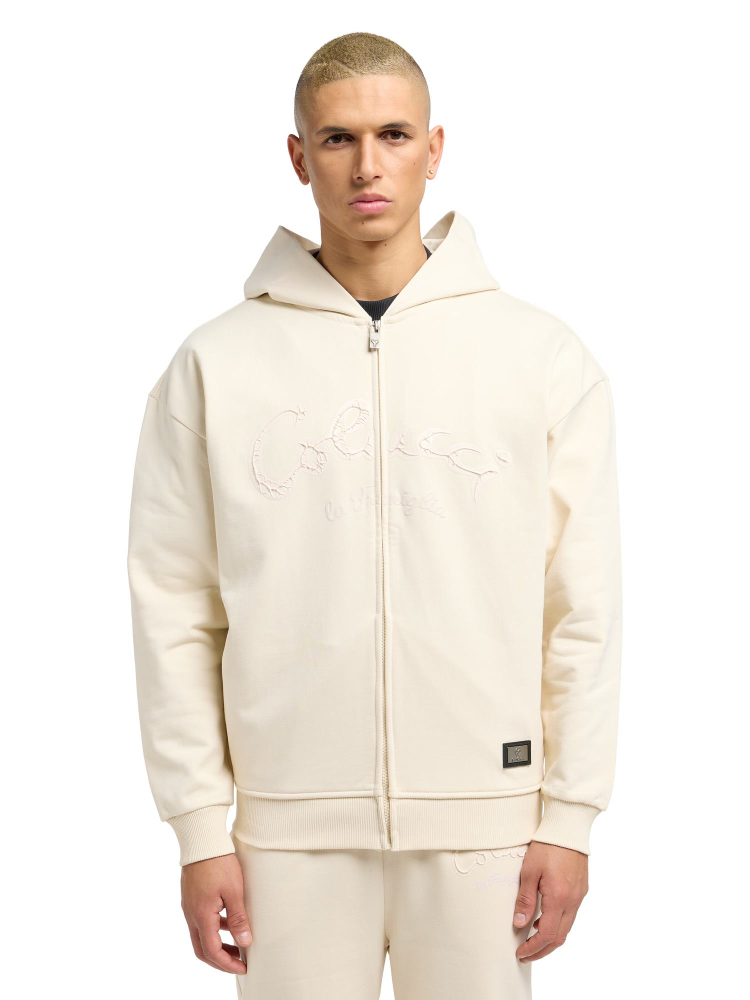 Carlo Colucci Sweatvest 'Drasigh' in Beige: voorkant