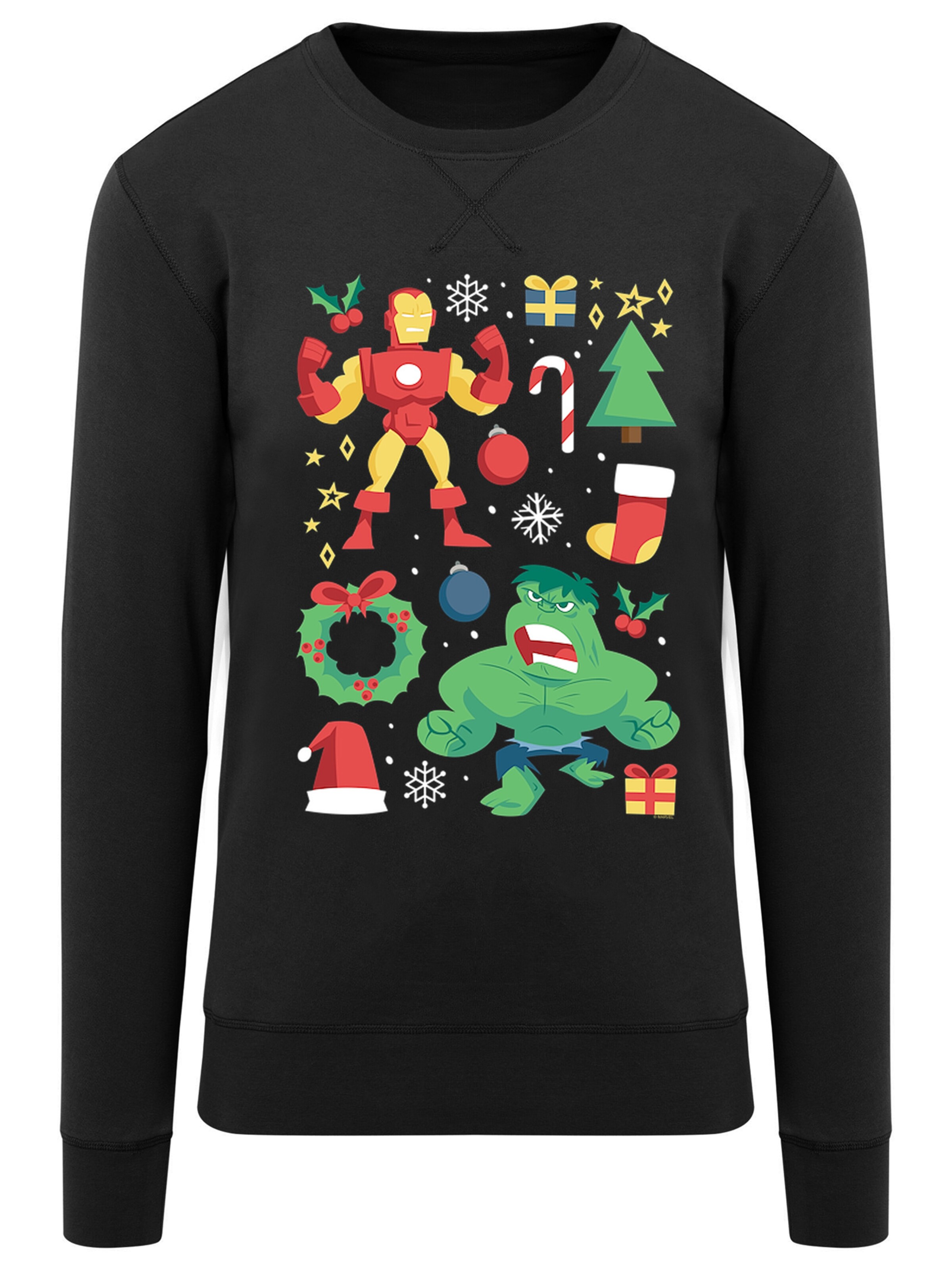 F4NT4STIC Sweatshirt 'Universe Iron Man And Hulk Christmas Day' in Schwarz: Vorderseite