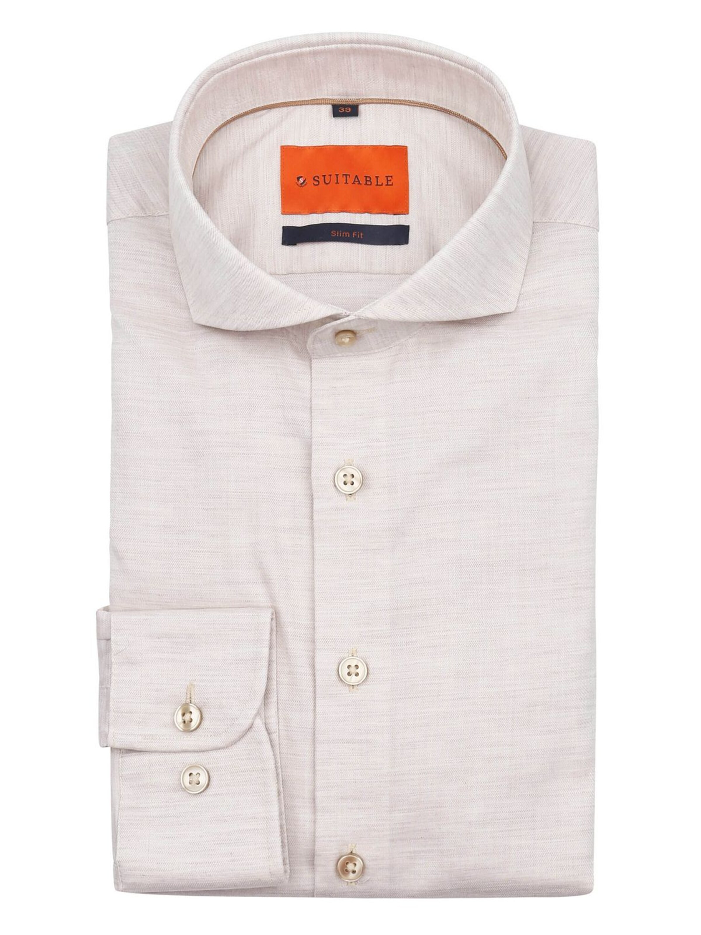 Suitable Slim fit Overhemd in Beige: voorkant