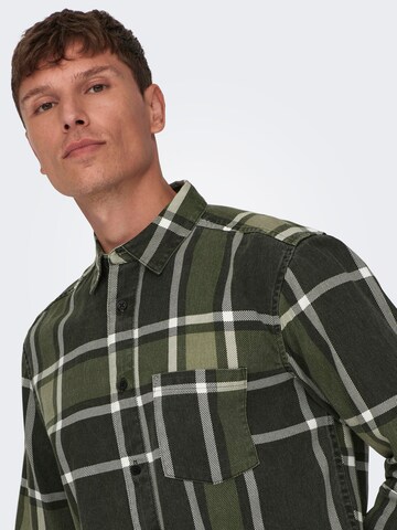 Only & Sons Regular fit Button Up Shirt 'KENNETH' in Green