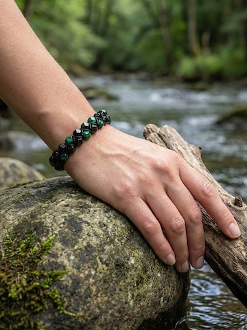 UNIQAL Armband 'GRÜNES TIGERAUGE TURMALIN' in Gemengde kleuren
