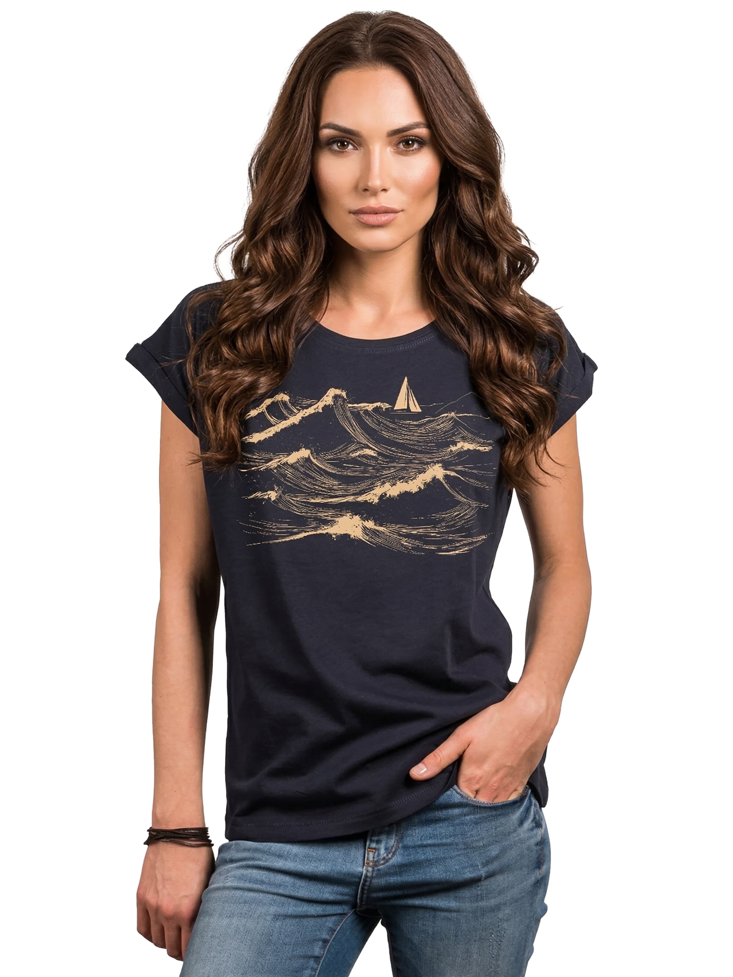 MAKAYA Shirt 'Segelboot'‌‌‌‌‌‌‌‌‌‌ in Blau: Vorderseite