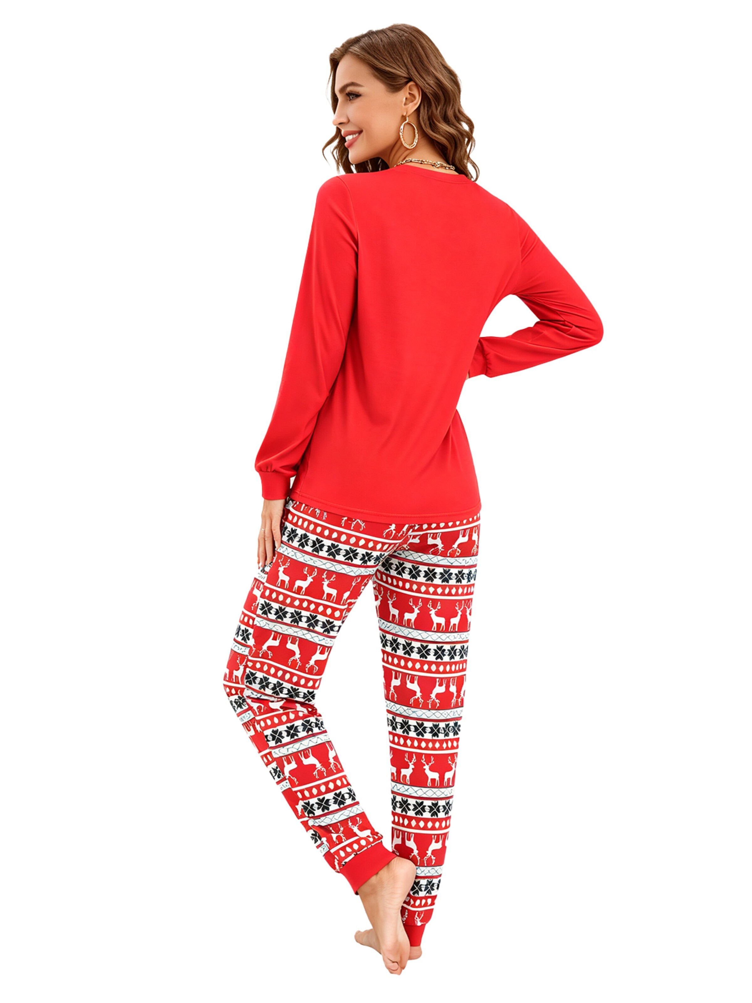 KoJooin Piżama 'Damen Weihnachts-Pyjama-Set Langarm Schlafanzug aus weichem Material mit Jogginghose Komfortable' w kolorze czerwony