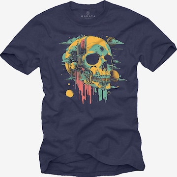 MAKAYA Shirt 'Head Shot Skull' in Blue: front